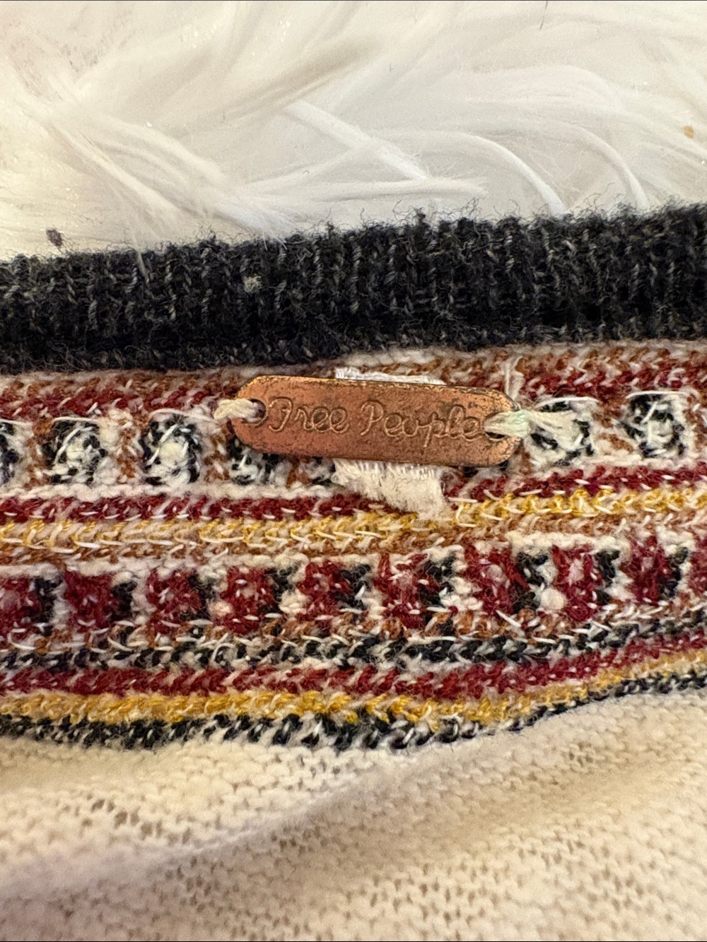 Y2K Free People Cream Peasant Tunic with Black Trim and Maroon Embroidery - Picture 11 of 11